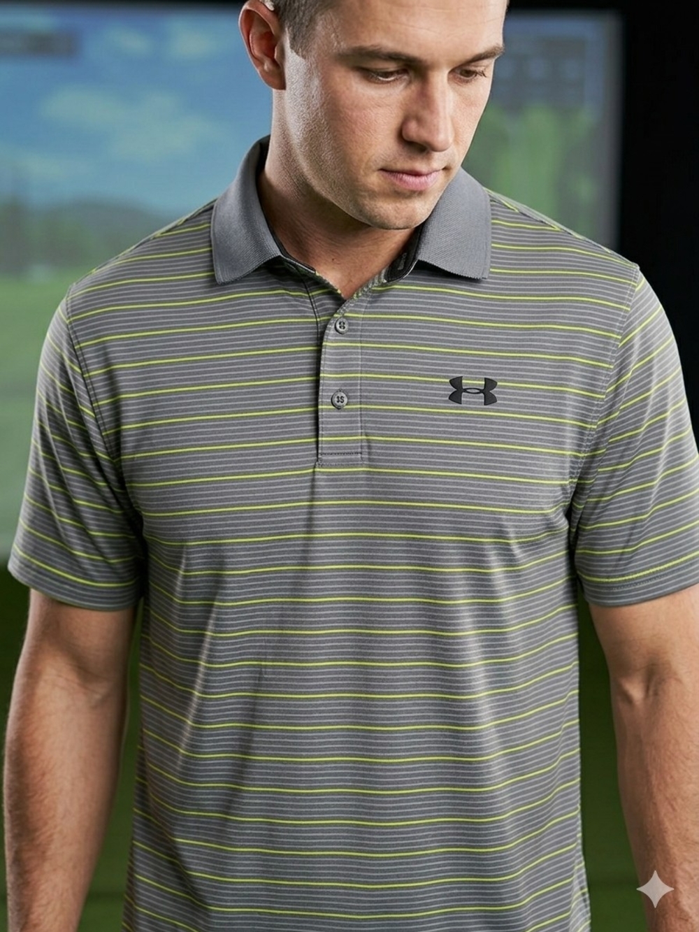 Under Armour Men's Gray Striped Performance Polo Heatgear Loose